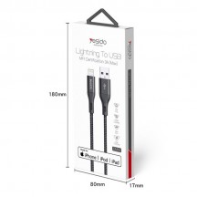 Cablu Yesido Data Cable  - USB to Lightning, 3A, 1.2m - Black CM10