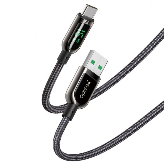 Cablu Yesido Data Cable  - USB to Type-C, 66W, 5A, Digital Display, 1.2m - Black CA85