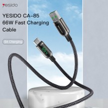 Cablu Yesido Data Cable  - USB to Type-C, 66W, 5A, Digital Display, 1.2m - Black CA85