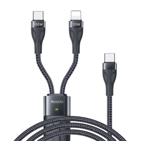Cablu Yesido Data Cable  - Type-C to Type-C, Lightning, 100W, 480Mbps, 1.4m - Black CA87