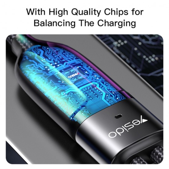 Cablu Yesido Data Cable  - Type-C to Type-C, Lightning, 100W, 480Mbps, 1.4m - Black CA87