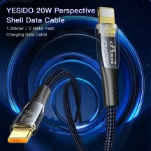 Cablu Yesido Data Cable  - Type-C to Lightning, 20W, 480Mbps, 1.2m - Black CA101