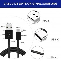 Cablu Samsung Data Cable  - USB to Type-C, Fast Charge, 25W, 1.5m - Black (Bulk Packing) EP-DW700CBE