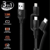 Cablu  Data Cable 3in1  - USB to Type-C, Lightning, Micro USB, 3A, 1.5m - Black C10i3