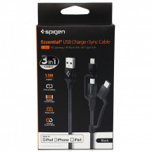 Cablu  Data Cable 3in1  - USB to Type-C, Lightning, Micro USB, 3A, 1.5m - Black C10i3