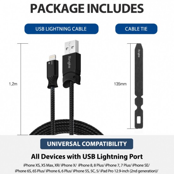 Cablu  Data Cable - USB to Ligntning, 1.2m - Black