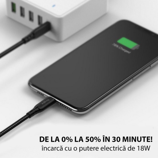 Cablu  Data Cable Premium MFI - Type-C to Lightning, for iPhone, Fast Charger, 1.2m - Black