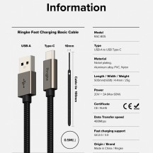 Cablu  Data Cable - USB to Type-C, 60W, 0.5m - Black