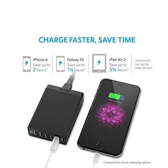 Alimentator  Wall Charger  - 6 x USB, 60W, PowerIQ - Black A2123313