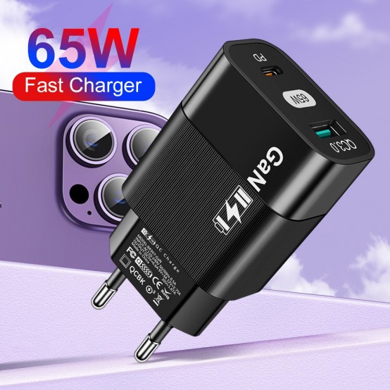 Alimentator  Wall Charger  - GaN, USB, Type-C, Fast Charge, 65W - Black (BULK Packing) CHPD131