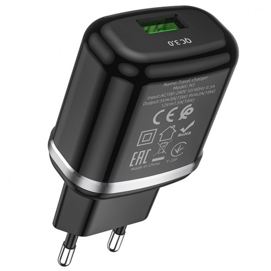 Alimentator Hoco Wall Charger Special  - USB-A, QC 3.0, 18W, 3A - Black N3