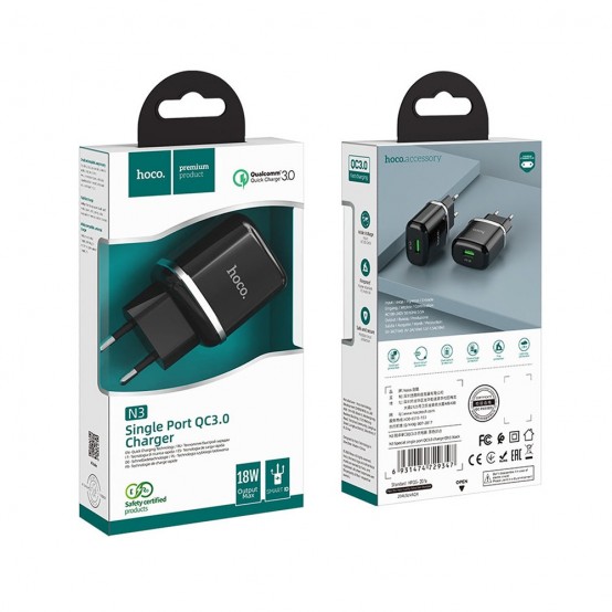 Alimentator Hoco Wall Charger Special  - USB-A, QC 3.0, 18W, 3A - Black N3