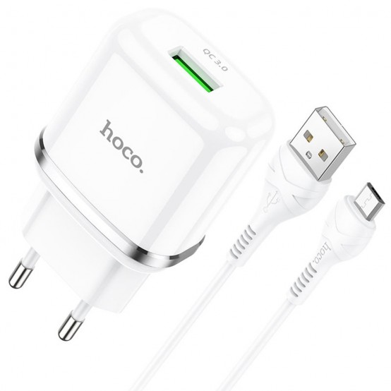 Alimentator Hoco Wall Charger Special  - USB-A, 18W, 3A with Cable USB-A to Micro-USB, 1m - White N3