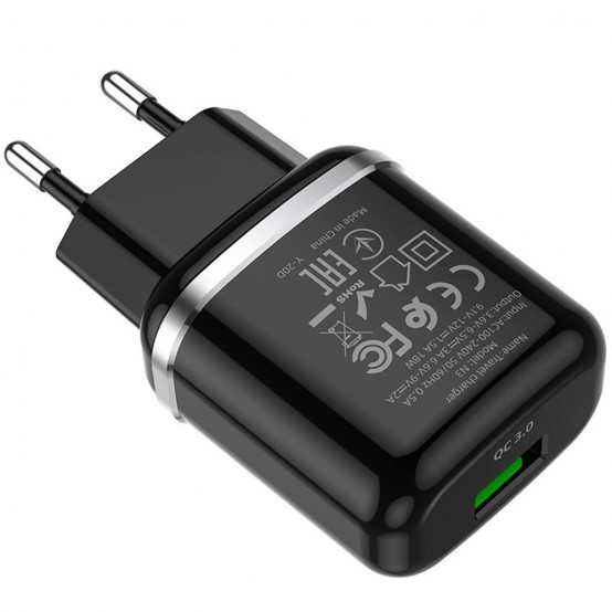 Alimentator Hoco Wall Charger Special  - USB-A, 18W, 3A with Cable USB-A to USB Type-C, 1m - Black N3