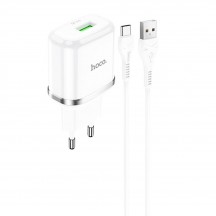 Alimentator Hoco Wall Charger Special  - USB-A, 18W, 3A with Cable USB-A to USB Type-C, 1m - White N3