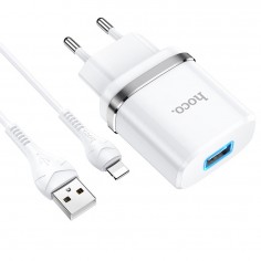 Alimentator Hoco Wall Charger Ardent  - USB-A, 10W, 2.4A with  Cable USB-A to Lightning, 1m - White N1