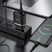 Alimentator Hoco Wall Charger Aspiring  - 2xUSB-A, 12W, 2.4A with Cable USB-A to USB Type-C, 1m - Black N4