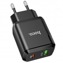 Alimentator Hoco Wall Charger Favor  - USB-A, USB Type-C, Q.C 3.0, PD 20W, 3A with Cable USB Type-C to Lightning, 1m - Black N5