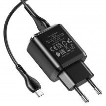 Alimentator Hoco Wall Charger Charmer  - 2xUSB-A, 18W, 3A with Cable USB-A to USB Micro-USB, 1m - Black N6