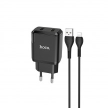 Alimentator Hoco Wall Charger Speedy  - 2xUSB-A, 10W, 2.1A with Cable USB-A to Lightning, 1m - Black N7