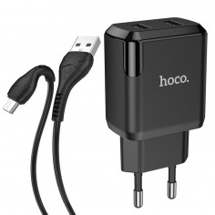 Alimentator Hoco Wall Charger Speedy  - 2xUSB-A, 10W, 2.1A with Cable USB-A to Micro-USB, 1m - Black N7