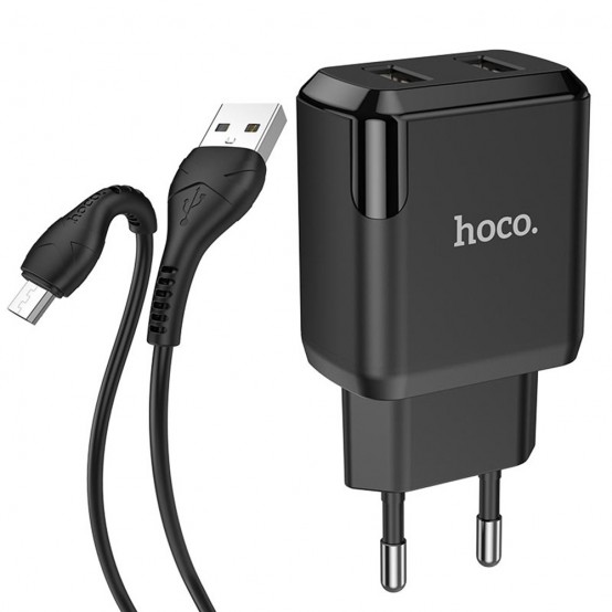 Alimentator Hoco Wall Charger Speedy  - 2xUSB-A, 10W, 2.1A with Cable USB-A to Micro-USB, 1m - Black N7