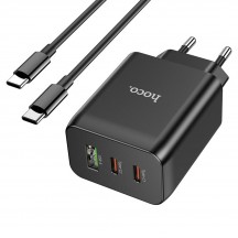 Alimentator Hoco Wall Charger Phenomenon  - USB-A, 2xUSB Type-C, QC 3.0, PD 65W, 3A with Cable Type-C to Type-C, 1m - Black N18