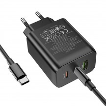 Alimentator Hoco Wall Charger Phenomenon  - USB-A, 2xUSB Type-C, QC 3.0, PD 65W, 3A with Cable Type-C to Type-C, 1m - Black N18