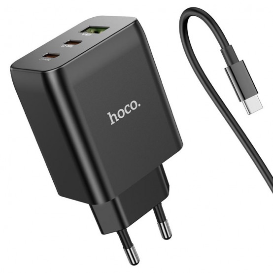 Alimentator Hoco Wall Charger Phenomenon  - USB-A, 2xUSB Type-C, QC 3.0, PD 65W, 3A with Cable Type-C to Type-C, 1m - Black N18