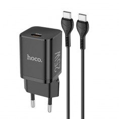 Alimentator Hoco Wall Charger Rigorous  - USB-C, PD 25W, QC 3.0, 2.77A with Cable Type-C to Type-C, 1m - Black N19
