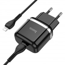 Alimentator Hoco Wall Charger Victorious  - USB Type-C, QC 3.0, 20W, 3A with Cable USB Type-C to Lightning, 1m - Black N24
