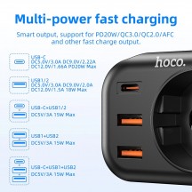 Alimentator Hoco Wall Charger with Socket Adapter  - EU Plug to EU Plug, 2xUSB-A, USB Type-C, QC 3.0, 3A, PD 20W - Black NS3