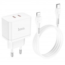 Alimentator Hoco Wall Charger Triumph  - Dual Port Type-C, 35W with Cable USB-C to Lightning - White N29