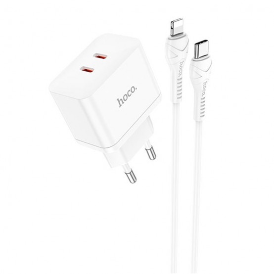Alimentator Hoco Wall Charger Triumph  - Dual Port Type-C, 35W with Cable USB-C to Lightning - White N29