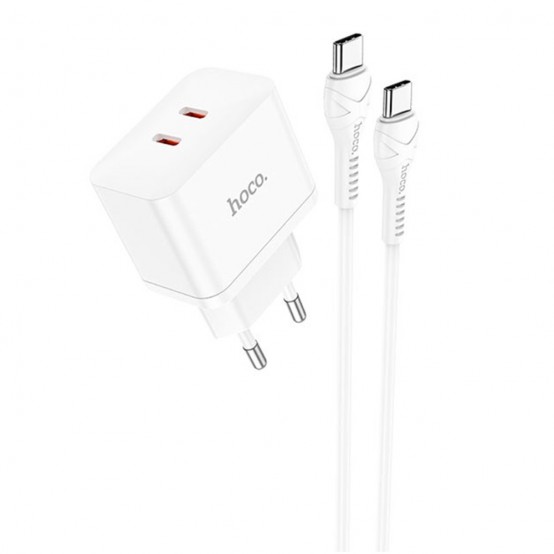 Alimentator Hoco Wall Charger Triumph  - Dual Port Type-C, 35W with Cable USB-C to Type-C - White N29