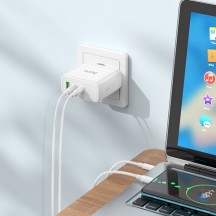 Alimentator Hoco Wall Charger Glory  - GaN, Fast Charging, USB, Dual Type-C, 65W - White N30