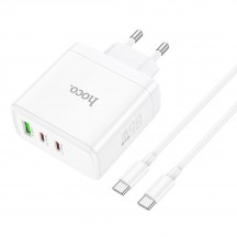 Alimentator Hoco Wall Charger Glory  - GaN, Fast Charging, USB, Dual Type-C, 65W with Cable Type-C - White N30