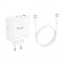 Alimentator Hoco Wall Charger Glory  - GaN, Fast Charging, USB, Dual Type-C, 65W with Cable Type-C - White N30