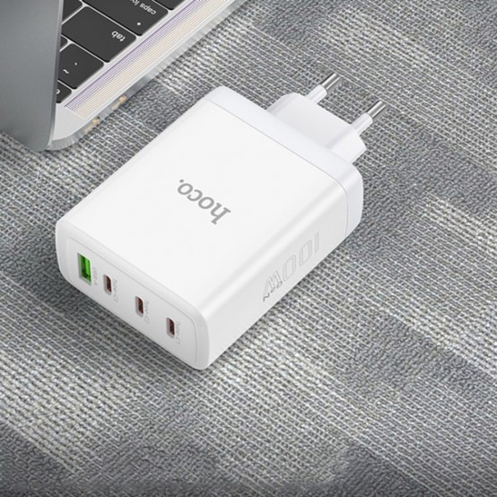 Alimentator Hoco Wall Charger Leader  - USB, 3x Type-C, Fast Charging, 100W - White N31