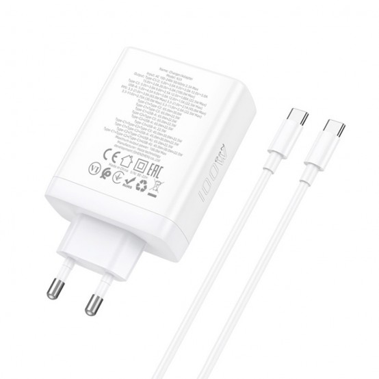 Alimentator Hoco Wall Charger Leader  - USB, 3x Type-C, Fast Charging, 100W with Cable Type-C - White N31