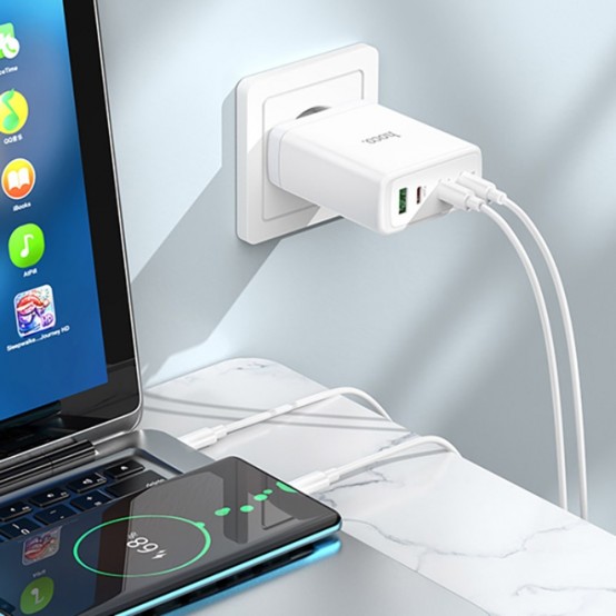 Alimentator Hoco Wall Charger Leader  - USB, 3x Type-C, Fast Charging, 100W with Cable Type-C - White N31