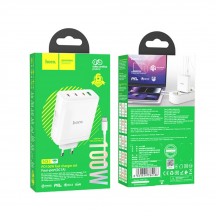 Alimentator Hoco Wall Charger Leader  - USB, 3x Type-C, Fast Charging, 100W with Cable Type-C - White N31