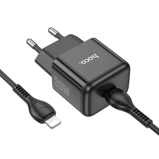 Alimentator Hoco Wall Charger Glory  - Type-C Fast Charging, PD30W with Cable Type-C to Lightning - Black N32