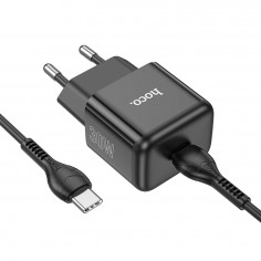 Alimentator Hoco Wall Charger Glory  - Type-C Fast Charging, PD30W with Cable Type-C to Type-C - Black N32