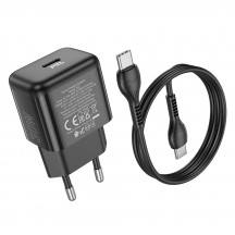 Alimentator Hoco Wall Charger Glory  - Type-C Fast Charging, PD30W with Cable Type-C to Type-C - Black N32