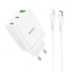 Alimentator Hoco Wall Charger Start  - USB, 2x Type-C, PD35W with Cable Type-C to Lightning - White N33