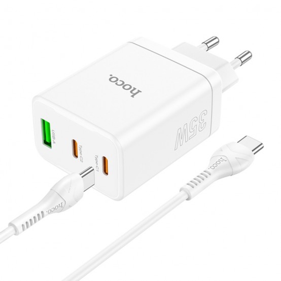 Alimentator Hoco Wall Charger Start  - USB, 2x Type-C, PD35W with Cable Type-C - White N33