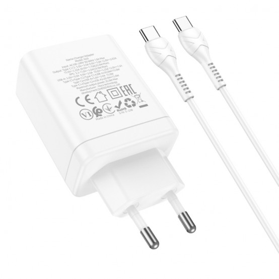 Alimentator Hoco Wall Charger Start  - USB, 2x Type-C, PD35W with Cable Type-C - White N33