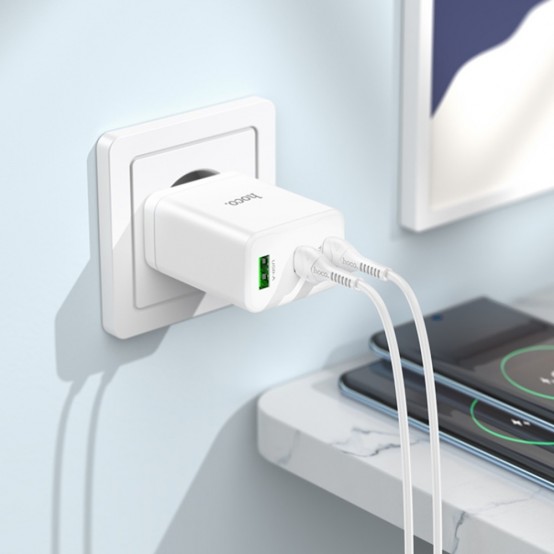Alimentator Hoco Wall Charger Start  - USB, 2x Type-C, PD35W with Cable Type-C - White N33