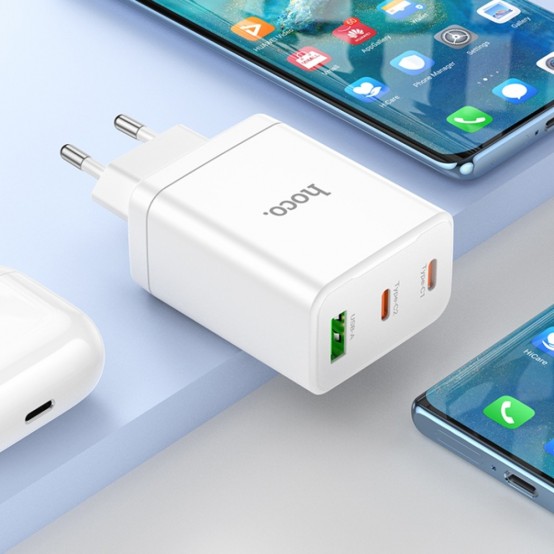 Alimentator Hoco Wall Charger Start  - USB, 2x Type-C, PD35W with Cable Type-C - White N33